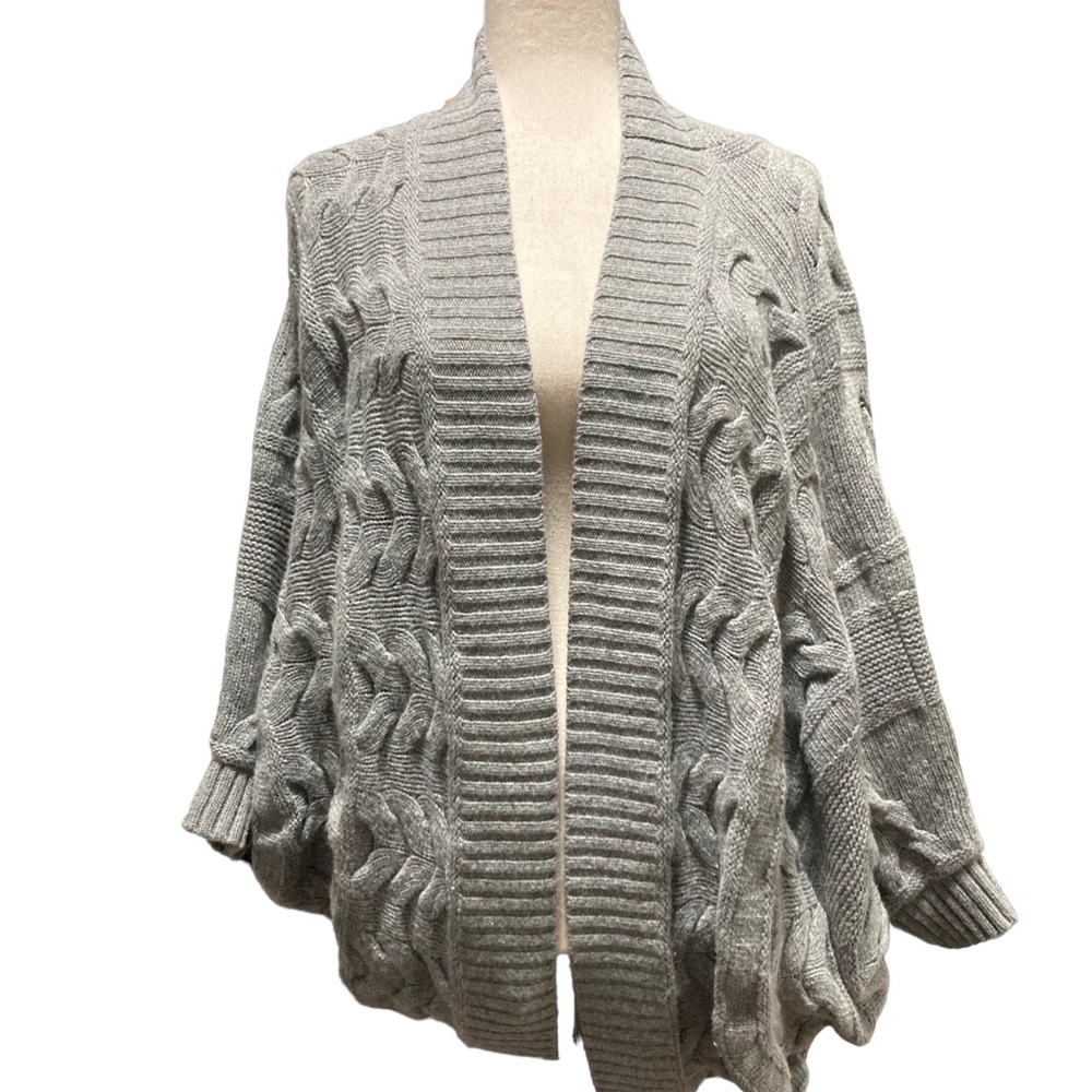 Lafayette 148 New York light gray open-front cardigan in a relaxed cocoon silhou
